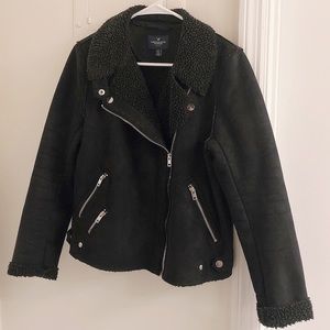 AE Black Shearling Suede Leather Jacket
